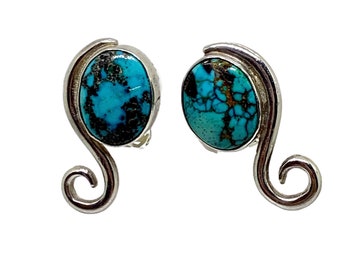 Turquoise clip on earrings Louise Platero Navajo Silver Turquoise  Earrings.
