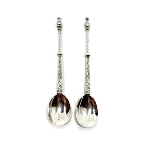 Set of 2 Sterling Demitasse Spoon.  Hallmarked The Netherlands. Engraved Hotel 1963