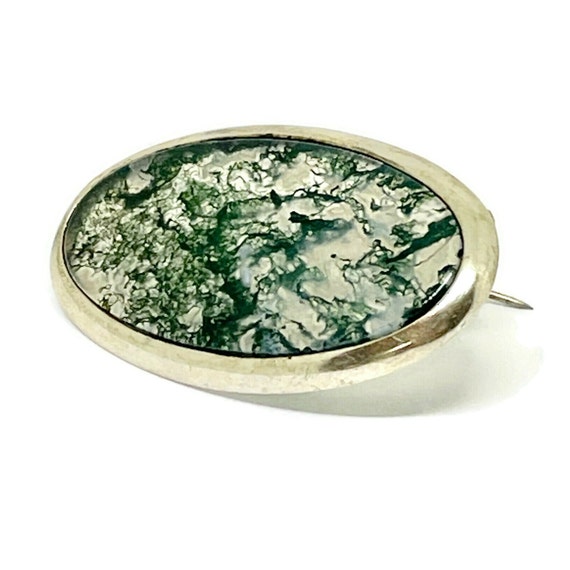 Moss Agate Forest Green Gemstone  silver hallmark… - image 1