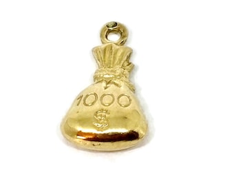 1000 dollars Gold money bag charm, Gold charm For Bracelet or necklace. 1000 dollar money bag. lucky charm