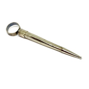 Antique silver pipe cleaner with screw in holder for chatelaine.  Pipe scraper silver collectors pipe cleaner.