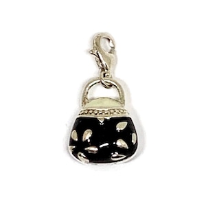 Black enamel ladies purse clip on charm 925 silver small bag bracelet charm