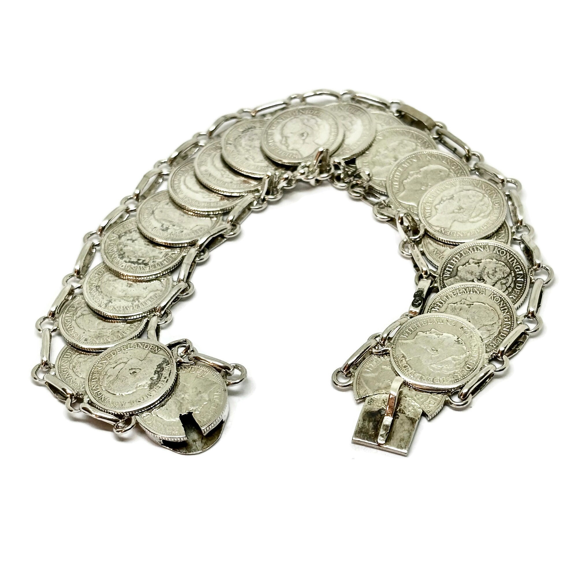 【中古】 Vintage Coin Bracelet, 10 Cents Wilhelmina Kroningin Der 工芸品