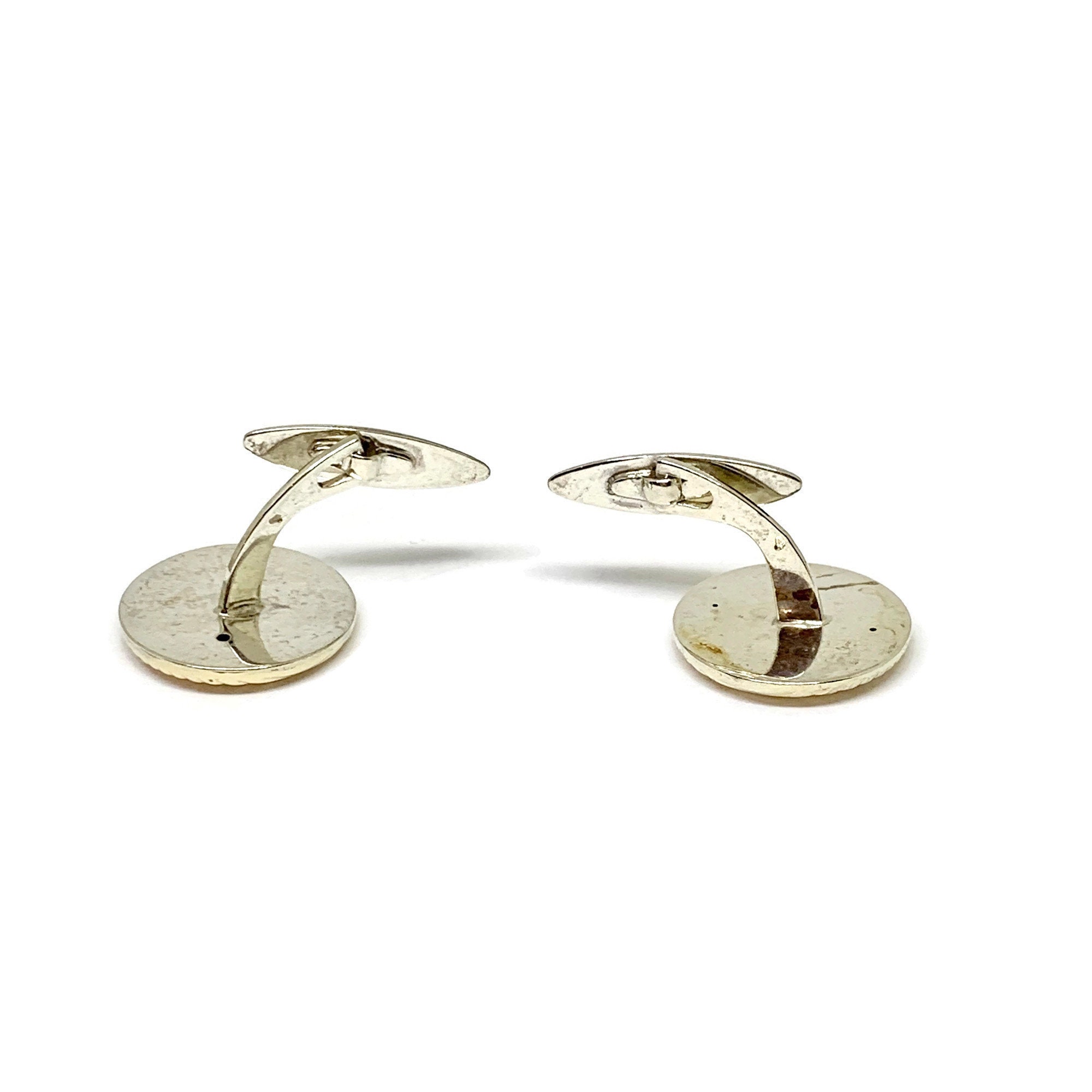 Paire De Boutons De Manchette Acier Art Déco – Style Circulaire Vintage, Très Bon état