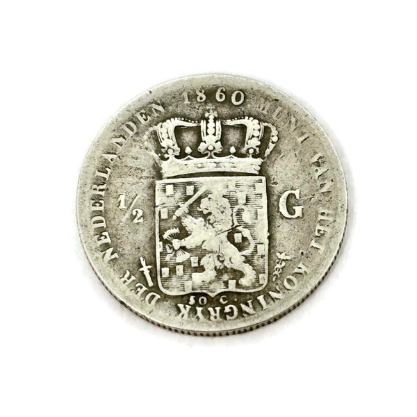 1/2 G 1860. 1/2 guilder. King William III Dutch coin. the Netherlands