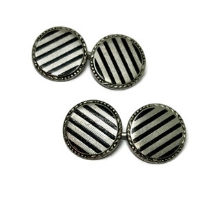 Silver cufflinks striped black enamel. Vintage silver cufflinks.