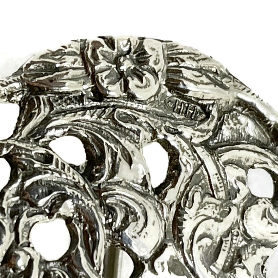 Antique Flower brooch. Oval silver brooch. Big br… - image 5