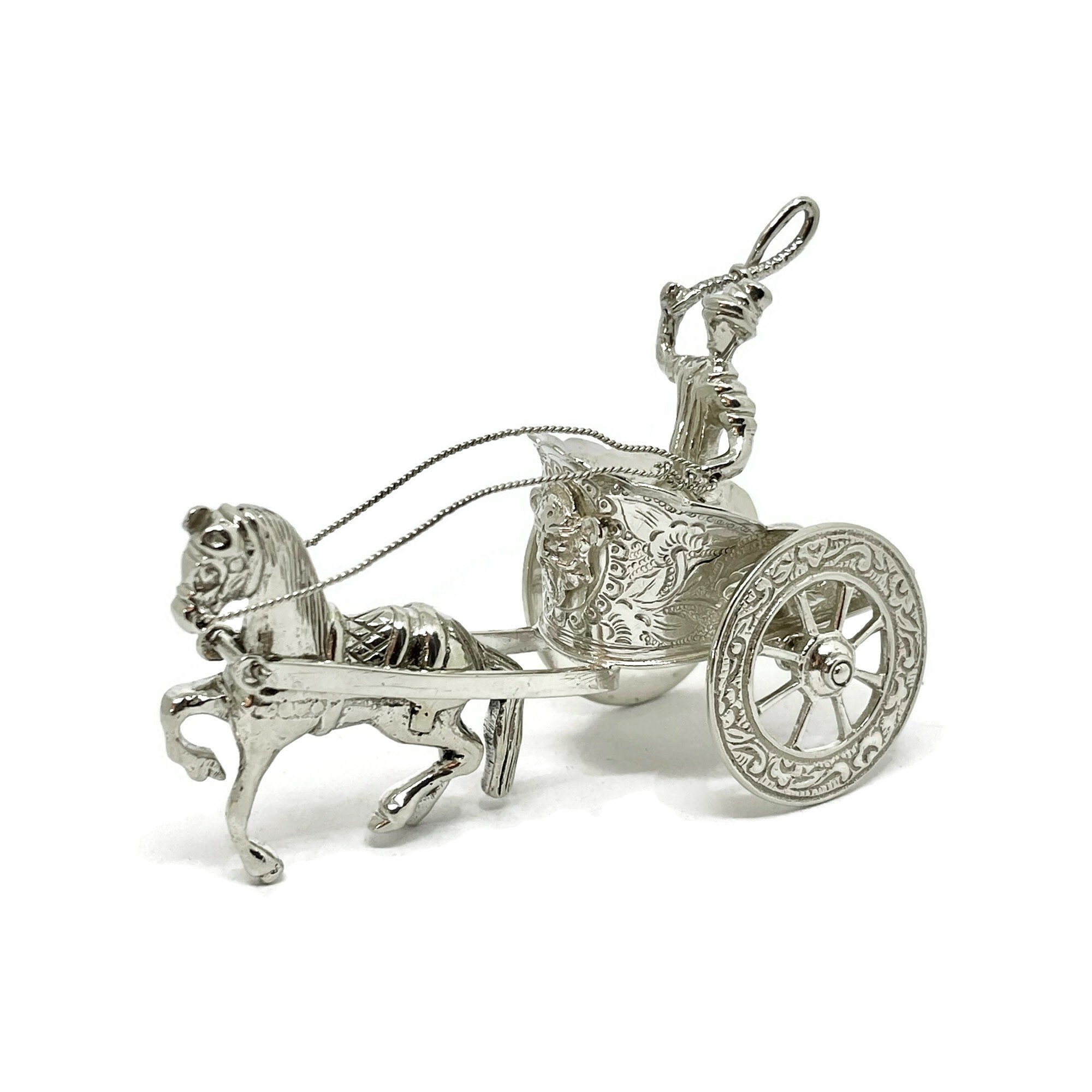 Silver925 ビンテージ ミニチュア 小物 馬車 ヨーロッパ Ancient Roman Chariot Silver Miniature. One Horse Chariot. Dutch