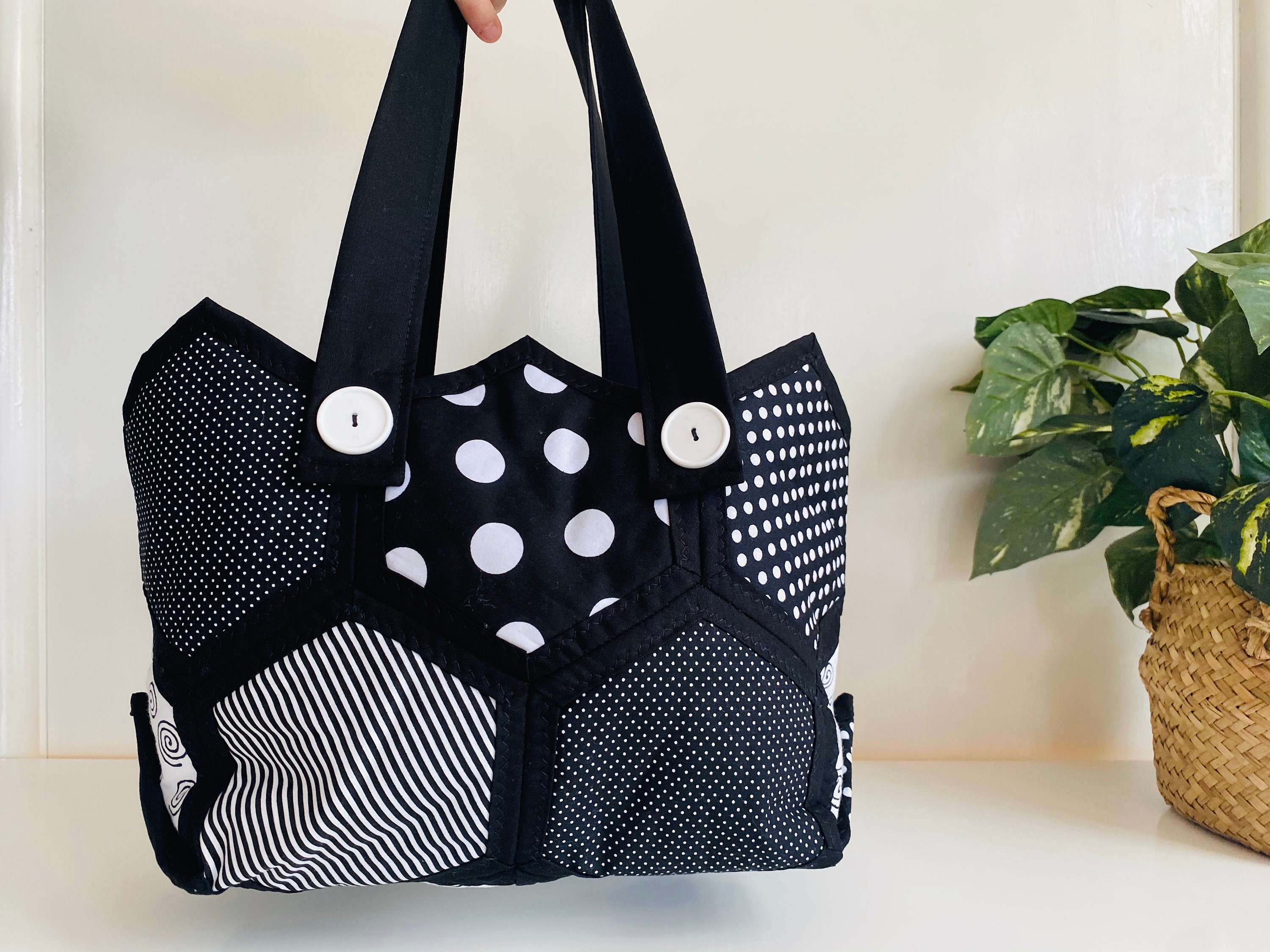 One Off Black Patterned Medium Hex Bag | Etsy