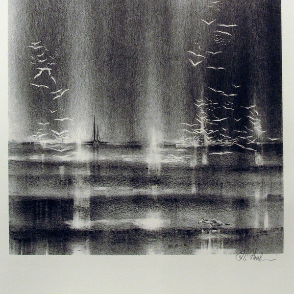 Richard Florsheim Lithograph "Gulls Rising"
