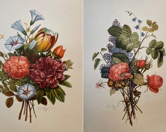 Set of 2 Jean Louis II Prevost Lithographs: Still life, flowers