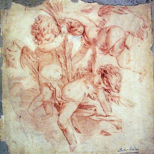 Francois Boucher Drawing (Attrib): &quot;Putti In Flight of Allegory&quot;