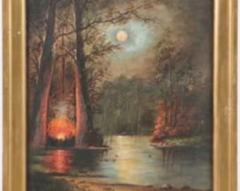 Sheldon Parsons Oil Painting: Evening campfire