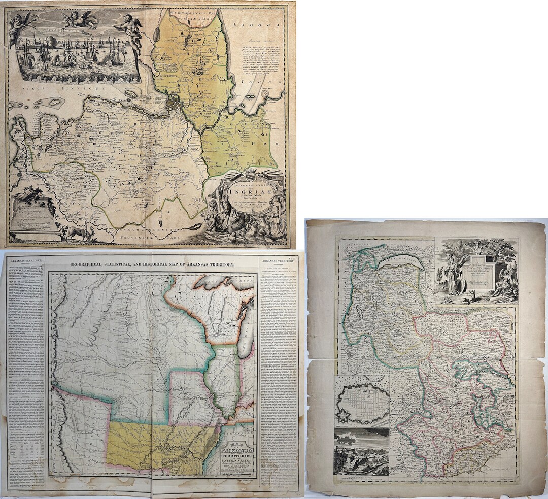 Ingermanson Maps Set of 3 Vintage Maps: (1) Ingermanland Feu Ingria (2) A New Map of ...