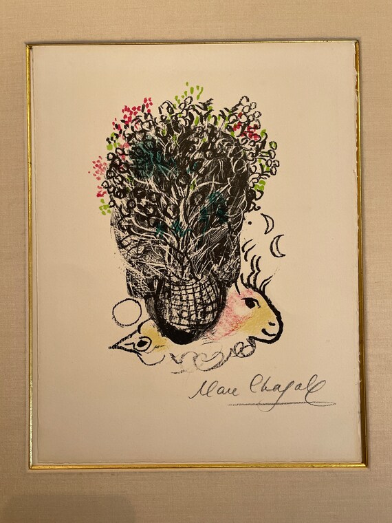 マルク・シャガール サイン入りリトグラフ：フェルナンへの花束、1971