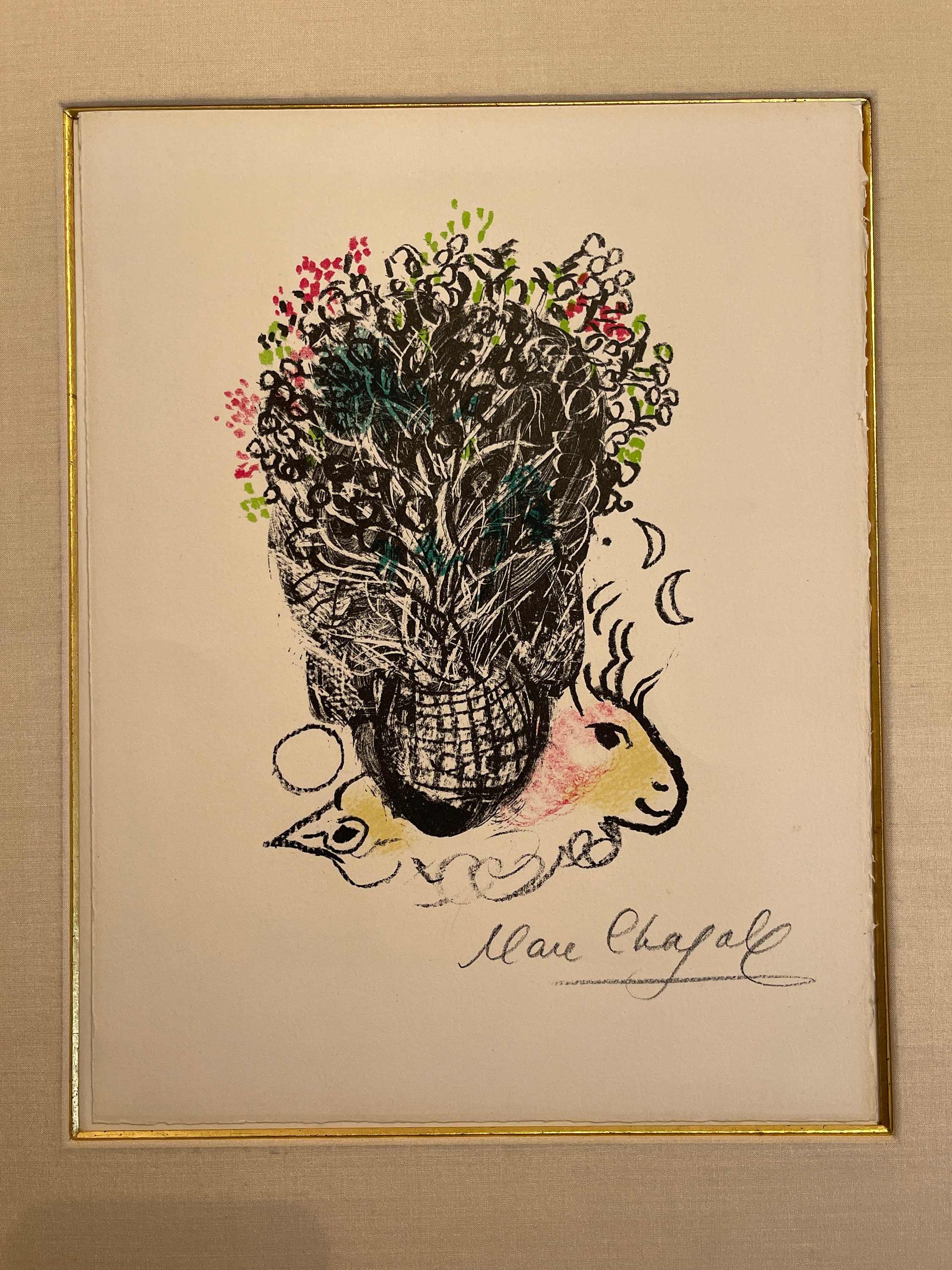 マルク・シャガール サイン入りリトグラフ：フェルナンへの花束、1971