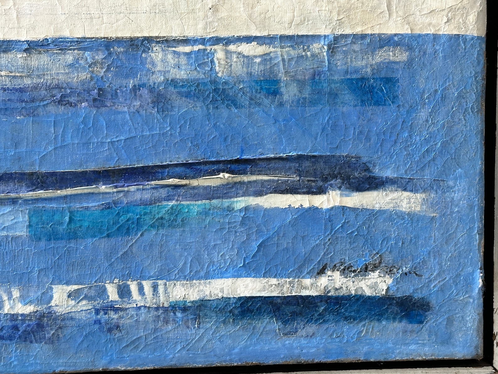 Irene Rice Pereira Oil on Canvas: Blue Abstract Composition 