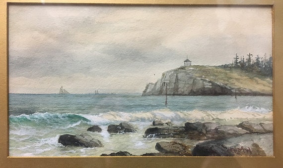 水彩画「海岸線」 ジョージ・ハサウェイの水彩画：メイン州クッシング島の眺め - Etsy 日本