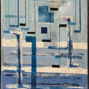 Irene Rice Pereira Oil on Canvas: Blue abstract composition &quot;Movement Towards the Form of Something&quot;
