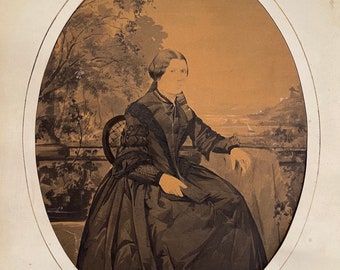 Unsigned Watercolor of a Woman: Civil War Era Woman