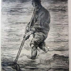 Jozef Israels Etching : &quot;The Fisherman&quot;