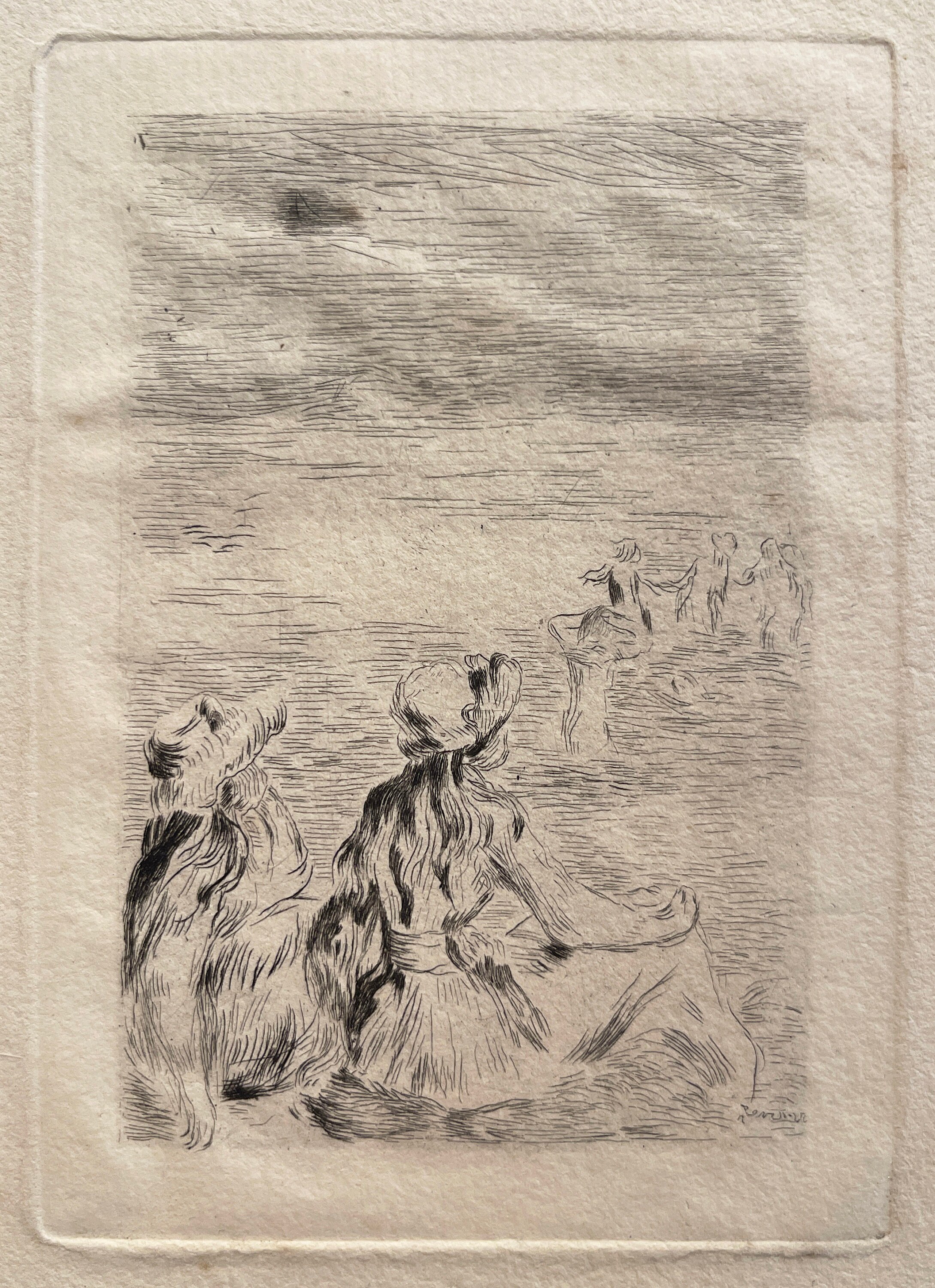 ルノワール 「ベルヌヴァルの海岸で」1892年 エッチング 額入 ピエール=オーギュスト・ルノワールのエッチング