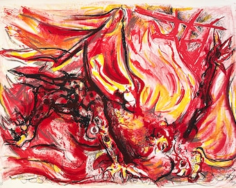 Litografia firmata Edouard Pignon: Combattimento di galli
