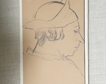 Joseph Stella Drawing: Profile of a woman with a hat