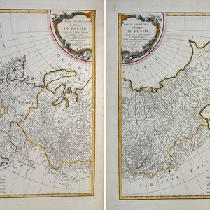 Par de mapas do Império Rússia por Rigobert Bonne: (1) Partie Occidentale de l'Empire de Russie (2) Partie Orientale de l'Empire de Russie
