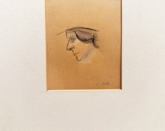 Joseph Stella Drawing: Head of a woman - profile