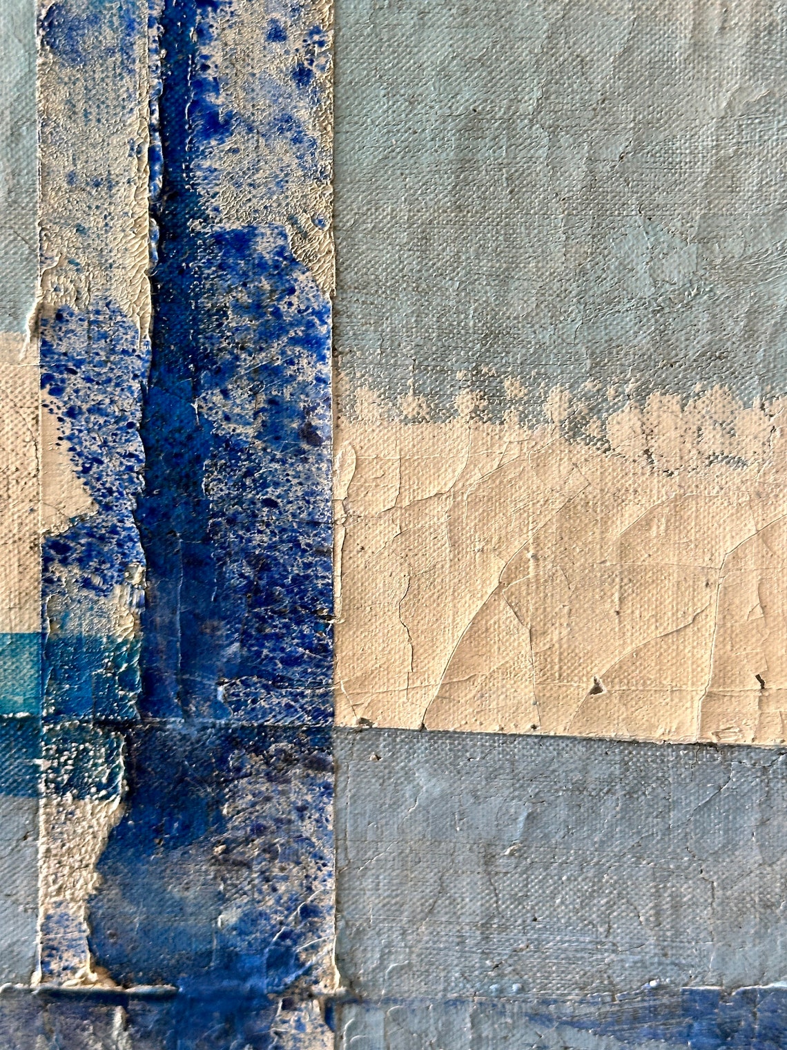 Irene Rice Pereira Oil on Canvas: Blue Abstract Composition 