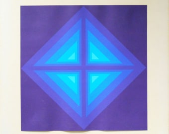 Victor Vasarely Screenprint: Blue Geometric Abstract