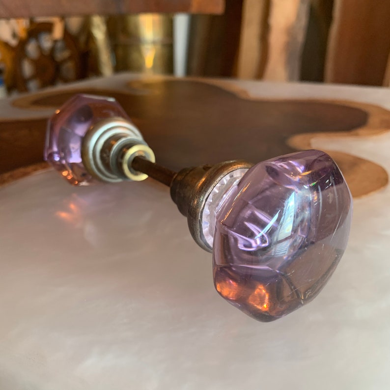 Antique Purple Crystal And Brass Door Knob Hardware Set Etsy