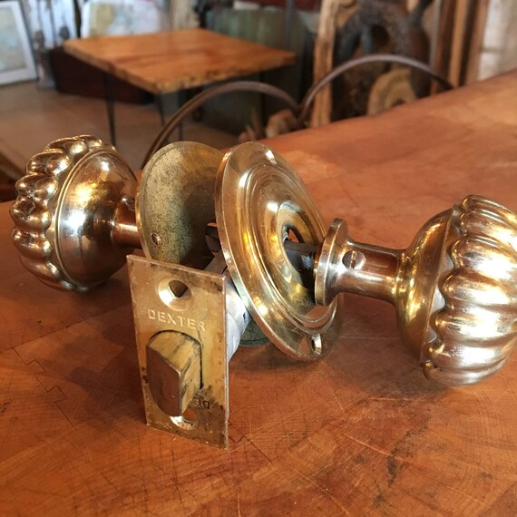 Vintage Dexter Brass Door Knobs Latch Hardware Etsy