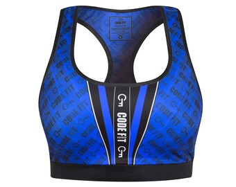 Blue Printed Workout Bra, Running Yoga Tops, Exercise Bustier Top, Workout  Clothes, Sexy Athletic Bra 