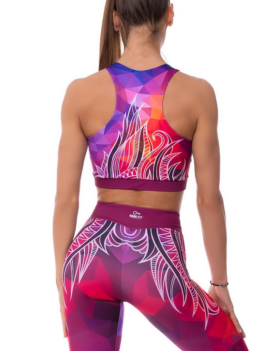 Pink and Purple Push up Sports Bra for Workouts With Medium and