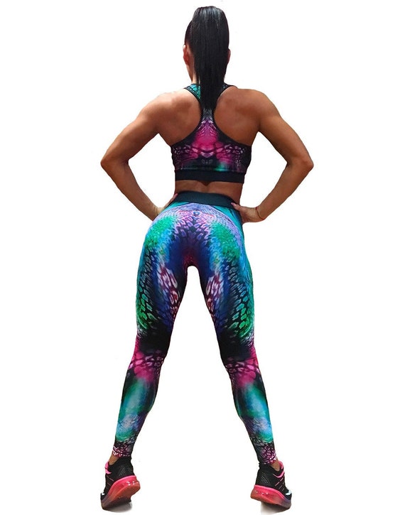 Mid Rise Animal Print Athletic Leggings, Neon Cheetah and Leopard Pattern  Performance Workout Tights, Designer Gym Wear for Women 