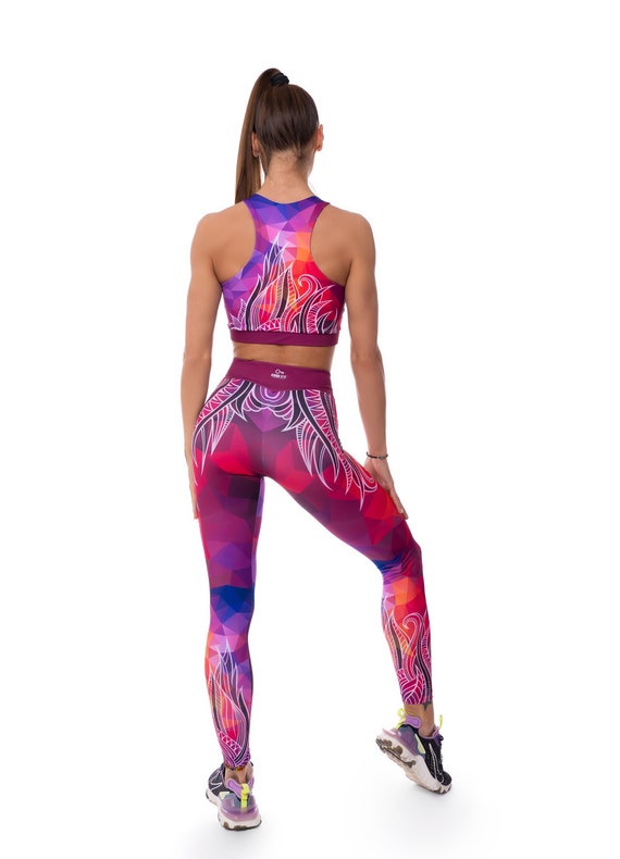 Purple Active Leggings, High Waisted Compression Tights, Body