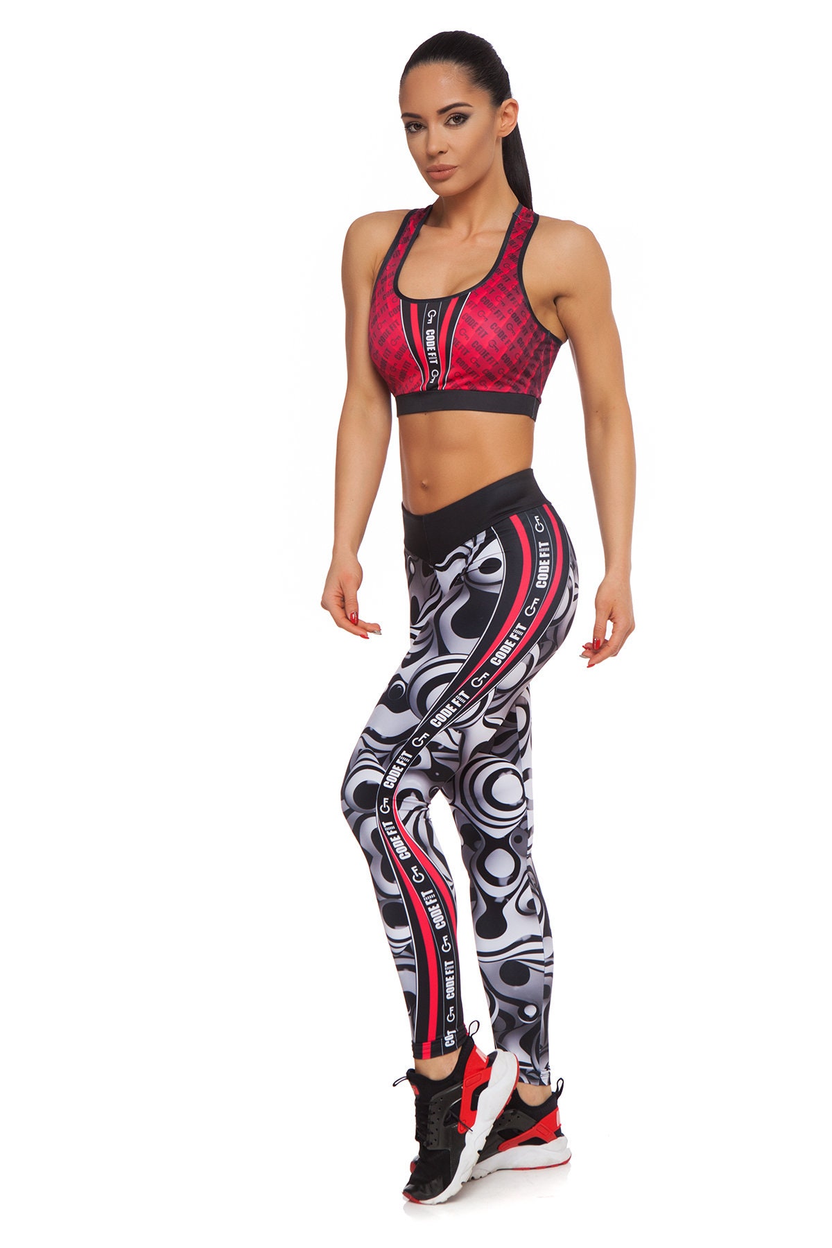 Red Printed Workout Bra, High Impact Training Top, Push up Yoga