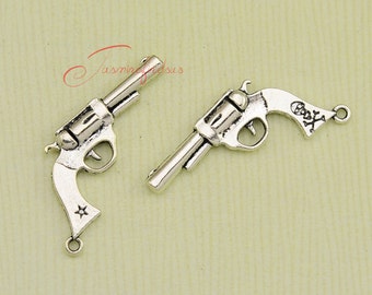10 Gun Charms Antique Gold Tone 2 Sided GC253