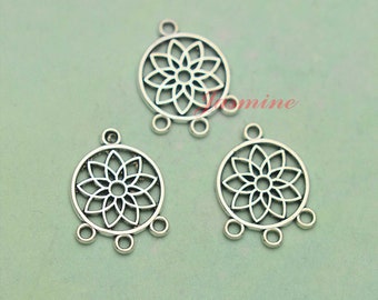 BULK 30 Dream catcher connector charms antique silver tone M177