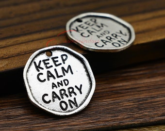 5PCS--27x26mm ,Words Charms, Antique Tibetan silver Keep Calm and Carry on charm pendants , DIY supplies,Jewelry Making