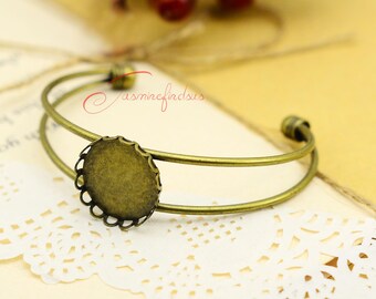 2pcs--Round Brass Bangle Cameo Base Setting Handcuff Blanks, Inner: 20mm, LM7775-5520