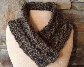 INSPIRED Button Cowl CROCHET PATTERN - Button Scarf - Short Scarf with Buttons - Cable Knit Neck Warmer Pattern - Crochet Neckwarmer Pattern