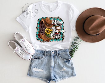Blame it All on My Roots Tshirt, Vintage Shirts, Country Western Shirts, Cowgirl T-Shirt, Rodeo Shirts, Country Music Shirt, Southern Girl