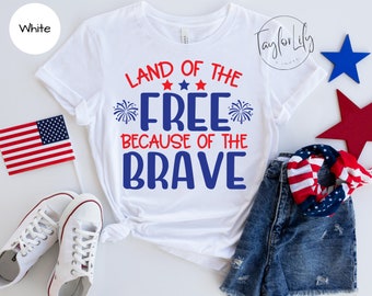 Camisa del 4 de julio, tierra de los libres debido a la camisa valiente, camiseta del 4 de julio, camisa patriótica, camisa de la libertad, día de la independencia