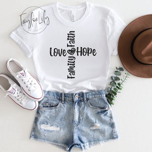 Camisa de la familia del amor de la esperanza de la fe, camisa cruzada, camisa cruzada de la fe, camisa del amor, camisa de la esperanza, camiseta cruzada, camisa religiosa, camiseta cristiana, cruz