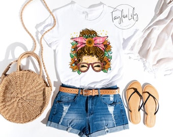 Messy Bun Shirt, Tshirt pour maman, Messy Bun Tshirt, Mom Life Shirt, Womens Shirt, Womens Tshirt, Mother's Day, Lunettes de soleil, Messy Bun