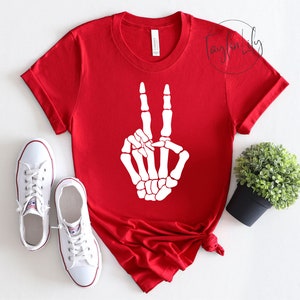 Skelet handen shirt, vredesteken hand shirt, skelet shirt, skelet vredesteken, vredesteken shirt, skelet hand, schedel & botten, vredesteken