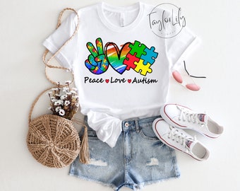 Peace Love Autismus Shirt, Autismus Awareness Shirt, Peace Love Bekleidung, Autismus Mom Shirt, Autismus Puzzle T-Shirt, Autismus Support Tshirt